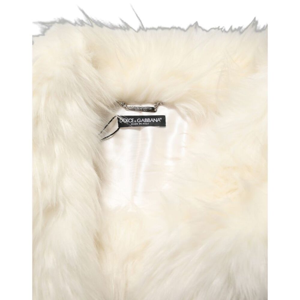 Dolce & Gabbana White Faux Fur Long Sleeves Coat Women's Jacket